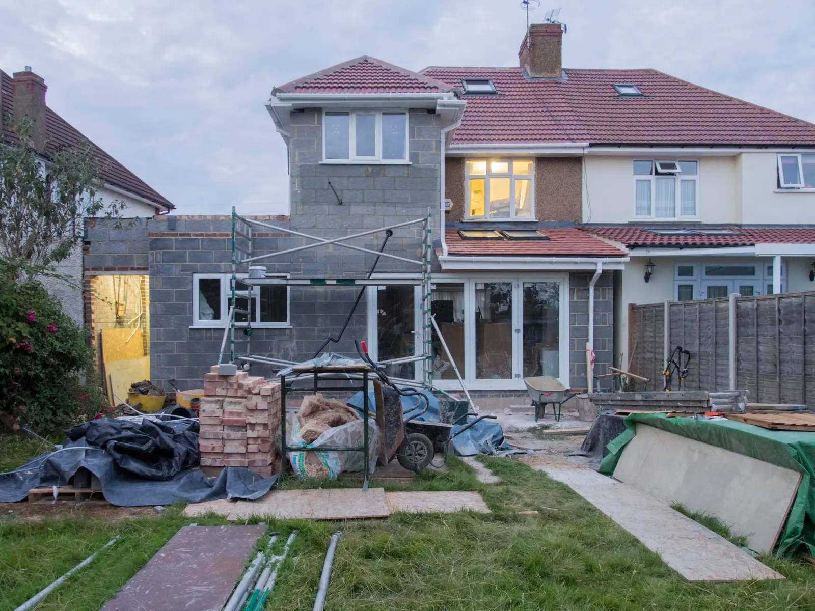 Rear extension under construction on a semi-detached house