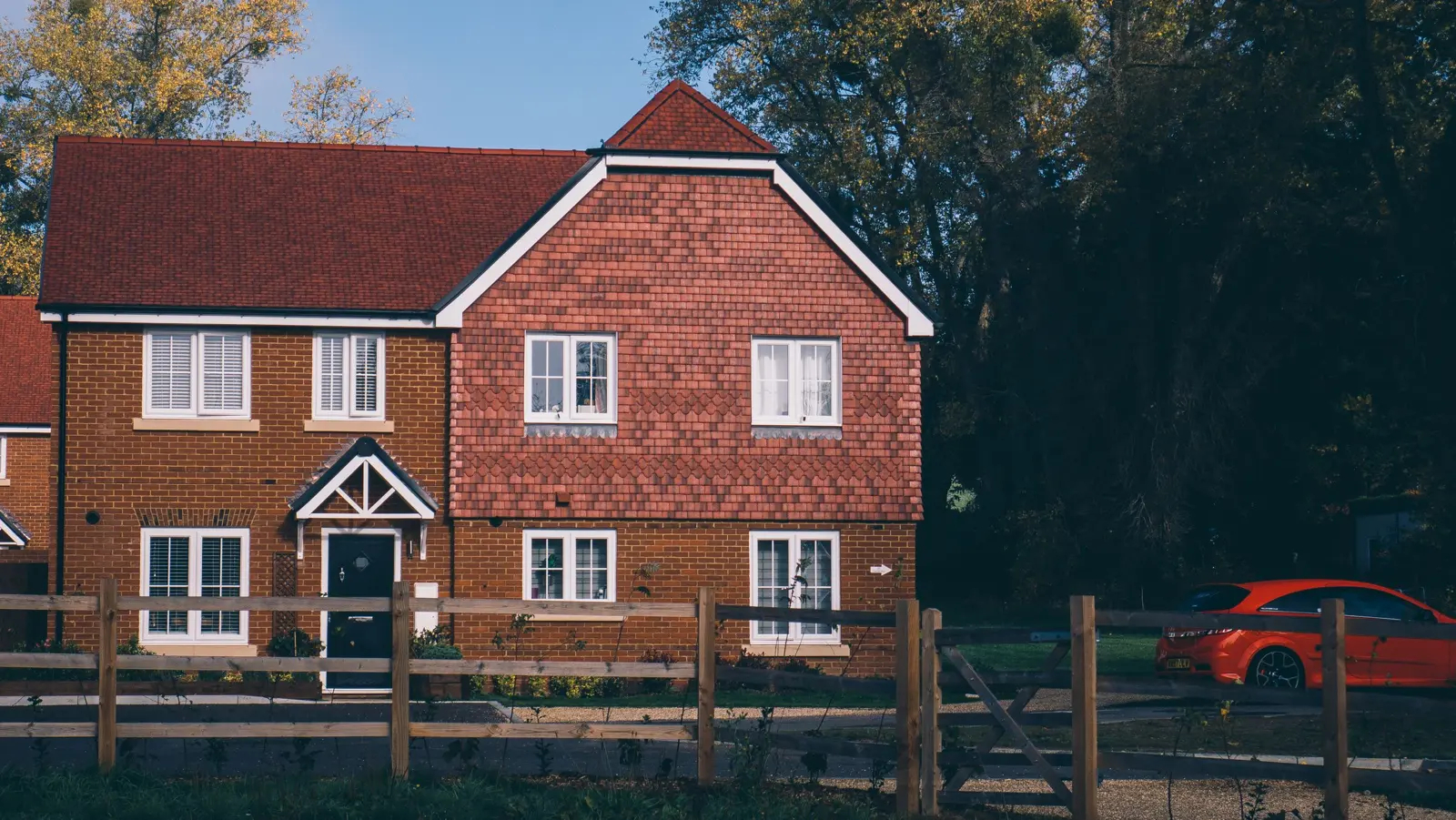 Newly built brick house on a housing development