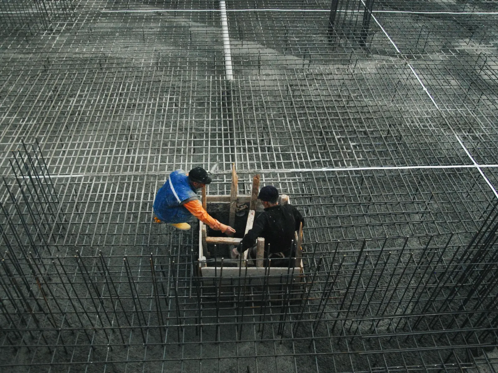 Aerial view of reinforcement for a concrete slab